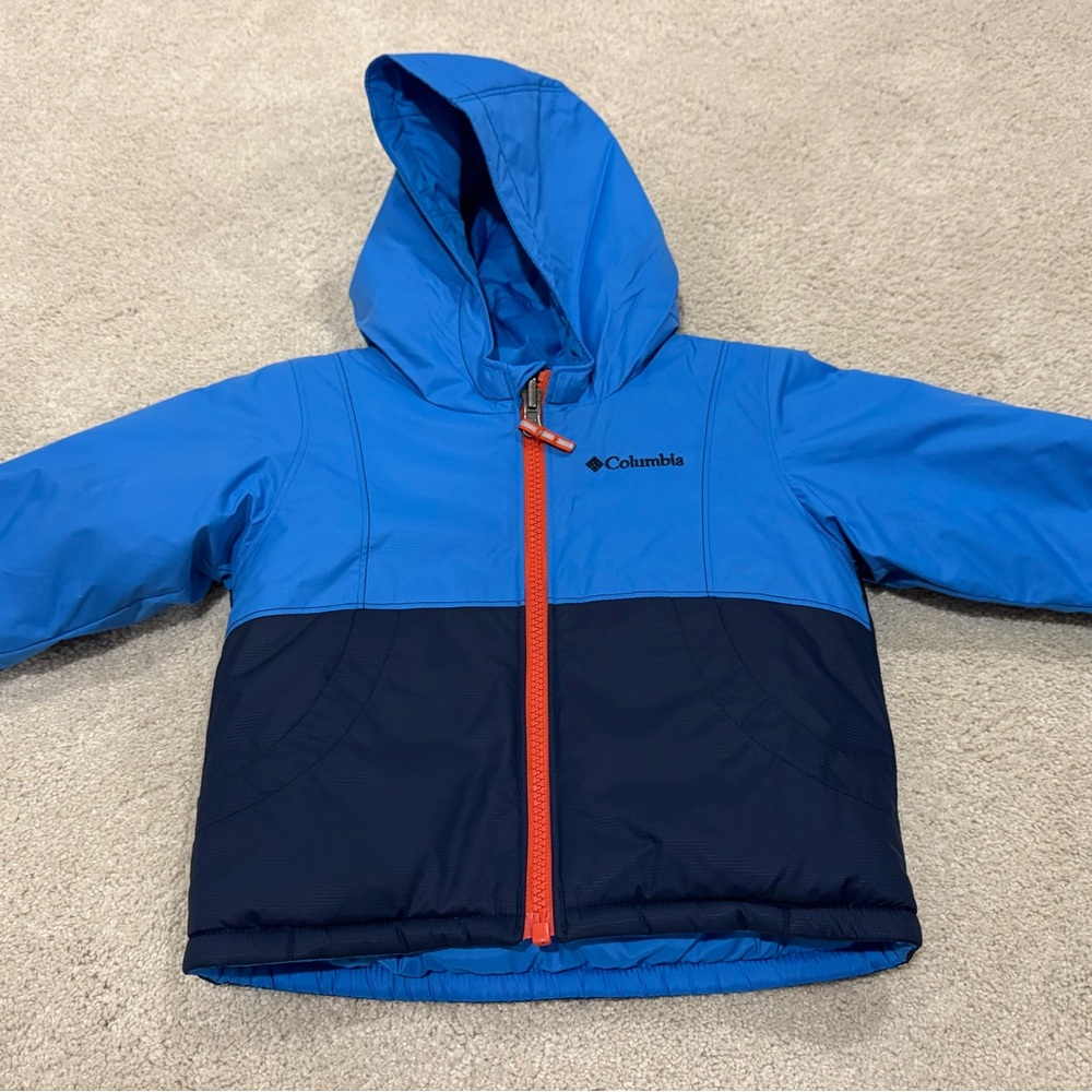 New Columbia Blue and Navy Hooded Reversible Jacket Infant 12-18 months